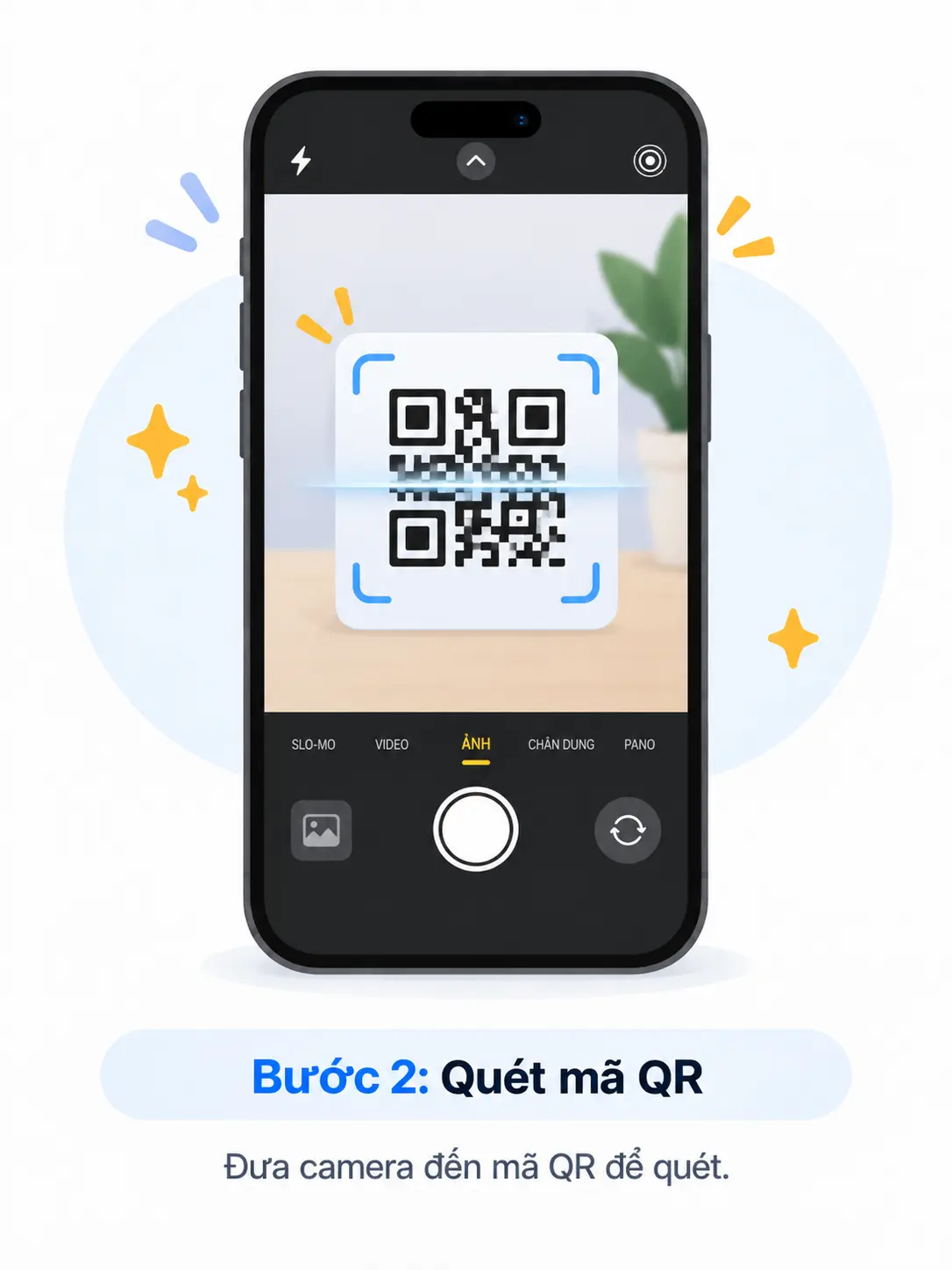Minh hoạ bước 2: đưa camera điện thoại đến mã QR để quét