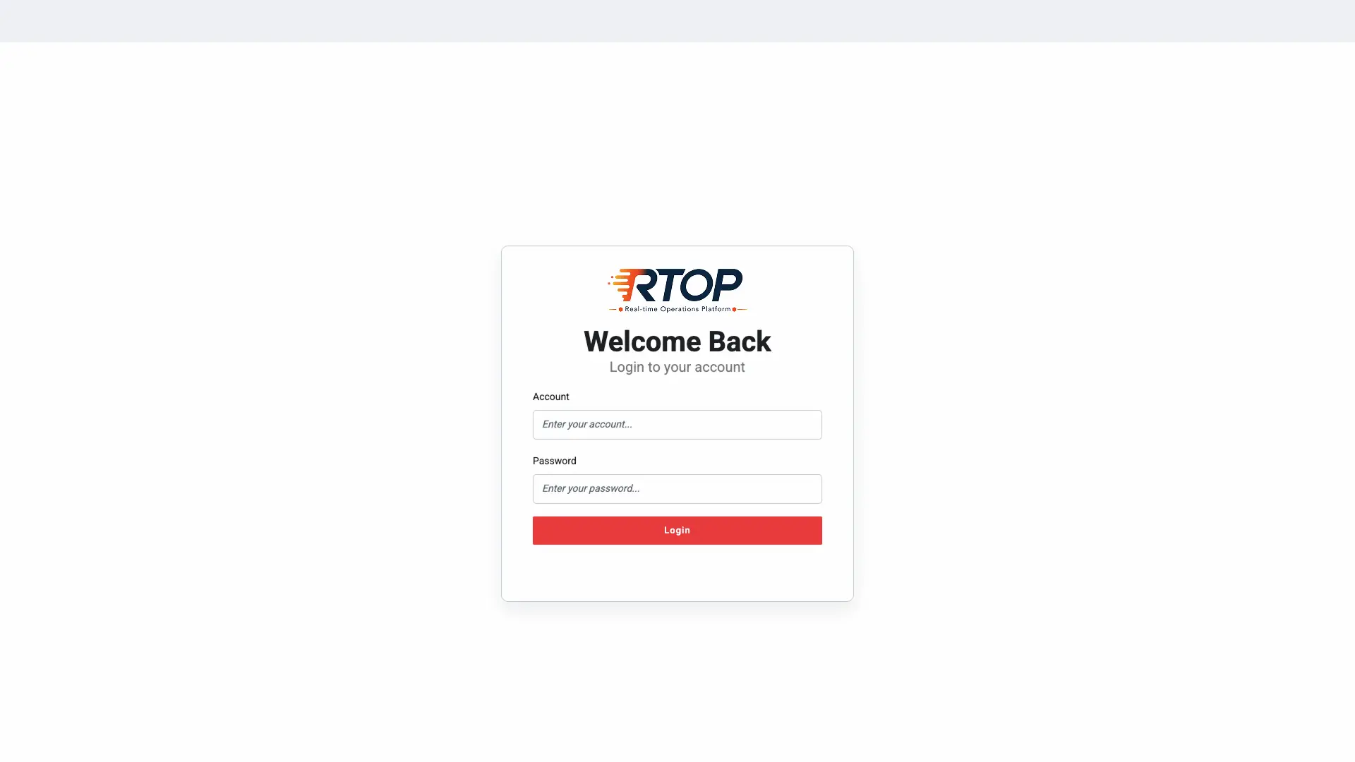 Trang đăng nhập RTOP với ô Account, ô Password và nút Login